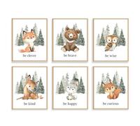 6 PCS Animal Wall Art Poster Forest Deer Bear Fox Prints, Motivational Quotes for Room Decor 8x10 in