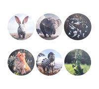 6 Pcs Animals Coasters, Funny Cute Rabbit Elephant Snake Squirrel Hippo Lizard Coasters for Desk Colorful Art Drink Wooden Round Pad for Protect Cup Table Desktop Decoration Gift