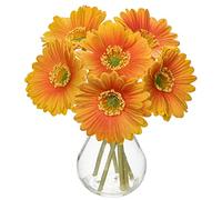 6 pcs Artificial African Daisies with Glass Vase, Small Fake Flowers in Vase with Faux Water, Orange Artificial Gerbera for Home Office Bathroom Living Room Party Wedding Centerpiece Decorations