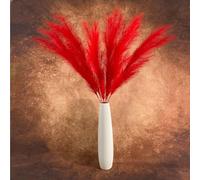 6 Pcs Artificial Pampas Grass Large, 47"/121cm Fake Faux Artificial Pampas Grass Decor Tall Stems Fluffy Pompous Pompass Branch Floor Vase Filler for Home Decor Boho Decor Wedding Red