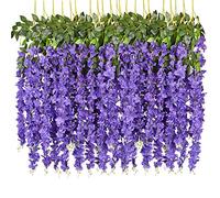 6 Pcs Artificial Wisteria Silk Garland Hanging Vine for Home Party Wedding Decoration 110cm Purple