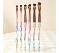 6 Pcs Aurora Crystal Manicure Nail Brush Kit Iridescent Diamond Handle Acrylic Applicators Multi-Size Extension Carving Implements for Salon & DIY Nail Set Creation