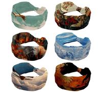 6 Pcs Autumn Forest Fox (6) Headbands Hair Accessories - Wide Knotted Bow Headband, Turban Headwraps for Women and Girls