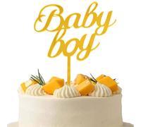 6 Pcs Baby Boy Cupcake Decoration Gold Acrylic Cake Decorations for Gender Reveal Baby Birthday Party Cake Decorations Party Supplies
