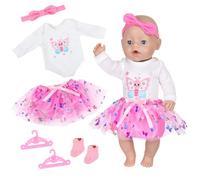 6 Pcs baby doll clothes for 14-17 Inch Doll, Dolls Clothes with Butterfly Print Top Sequined tutu Skirt Socks Headband Hanger for New Born Baby 35-45 cm Girls Birthday