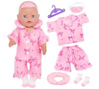 6 Pcs Baby Doll Clothes, New Doll Clothes Outfits for 14-18 Inch Baby Doll Accessories, Shorts -Sleeved Bow Pyjamas 1Pillow1Eye Mask1Socks1Hanger for 30-45 cm Set New Born Baby Dolls Girls Birthday