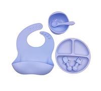 6 Pcs Baby Silicone Bib Divided Dinner Plate Suction Bowl Spoon Fork Set Utensil Baby Bibs for Eating Waterproof