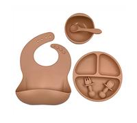 6 Pcs Baby Silicone Bib Divided Dinner Plate Suction Bowl Spoon Fork Set Utensil Baby Bibs for Eating Waterproof