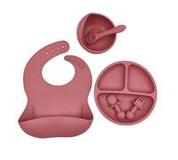 6 Pcs Baby Silicone Bib Divided Dinner Plate Suction Bowl Spoon Fork Set Utensil Baby Bibs for Eating Waterproof