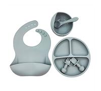 6 Pcs Baby Silicone Bib Divided Dinner Plate Suction Bowl Spoon Fork Set Utensil Baby Bibs for Eating Waterproof