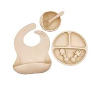 6 Pcs Baby Silicone Bib Divided Dinner Plate Suction Bowl Spoon Fork Set Utensil Baby Bibs for Eating Waterproof