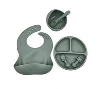 6 Pcs Baby Silicone Bib Divided Dinner Plate Suction Bowl Spoon Fork Set Utensil Baby Bibs for Eating Waterproof