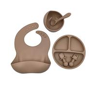 6 Pcs Baby Silicone Bib Divided Dinner Plate Suction Bowl Spoon Fork Set Utensil Baby Bibs for Eating Waterproof
