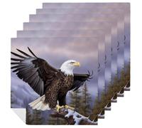 6 PCS Bald Eagle Cloth Napkins 18.7"x18.7"- Single-Sided Print, Soft & Reusable Napkins for Elegant Dining, Wedding, Party, Restaurant Decor