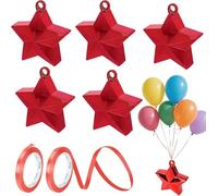6 Pcs Balloon Weight with Ribbon, Black Star Foil Helium Balloon Weights for Birthdays, Parties, Weddings, Table Decorations and Celebrations (Red)