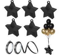 6 Pcs Balloon Weight with Ribbon, Black Star Foil Helium Balloon Weights for Birthdays, Parties, Weddings, Table Decorations and Celebrations