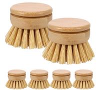 6 Pcs Bamboo Dish Brush Replacement Heads for Eco Dish Brushes Soft Sisal Bristle Dishes Natural Washing Brushes Head Wooden Kitchen Brush Pans Plates Dishes 4.8 x 4cm