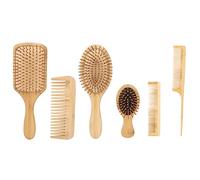6 Pcs Bamboo Hair Brush Set, Bamboo Comb Set, Detangling Brush Bamboo Set Kit, Bamboo, for Traveling, Suitable for Women Men, Thick, Thin, Curly, Dry Hair