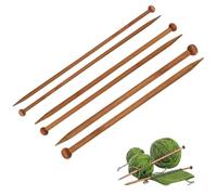 6 Pcs Bamboo Knitting Needles Set, 6/8/10mm Bamboo Knitting Needles, Single Pointed Wooden Knitted Needle for Hands DIY Sweater Scarf, Beginner, Professional Knitters, Crafters, Kids Adult (Brown)