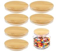 6 Pcs Bamboo Lids for Gü Pots 6cm Wooden Glass Storage Can Bottle Cover with Silicone Sealing Ring Reusable Airtight Jar Lid for Gü Puds Cheesecake Jars