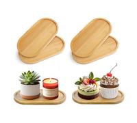 6 Pcs Bamboo Tray for Bathroom, Small Wooden Serving Platter, Oval Decorative Tray for Organizing Accessories, Vanity Trays Soap Dish for Kitchen Breakfast Candle, 6.9 * 3.5In