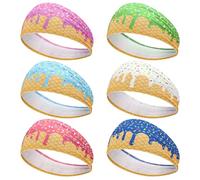 6 Pcs Baseball Drip Headband Ice Cream Drip Teenager Sweatband Multi-Color Elastic Polyester for Baseball Football Golf Sports Women and Men Accessories