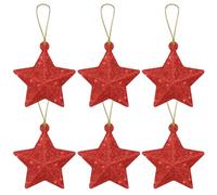 6 Pcs Baubles for Christmas Tree Hanging Decorations,3D Glitter Mini Star Baubles Pendants for Xmas Home Party Ornaments,Red Pendants - Bling Stars Pentagram Embellishments(5CM) (Red)