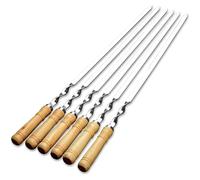 6 pcs BBQ Kebab Skewers, Twisted Metal Skewer Sticks, 46 cm, Wooden Handle, Stainless Steel, Reusable Grilling Skewers, for Kebab, for Burgers