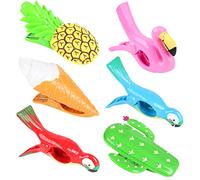 6 Pcs Beach Towel Clips,Beach Towel Pegs Sunbed Towel Clips Laundry Clip Clothes Pegs Flamingo,Parrot,Pineapple,Ice Cream,Cactus Portable Towel Holders Clips Towel Holders for Sun Loungers Patio Pool