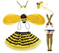 6 Pcs Bee Wings, Bumble Bee Costume Kids, Bumblebee Costume With Headband, Wings, Skirt And Magic Wand, Party Costume For Kids Party Carnival Halloween Cosplay