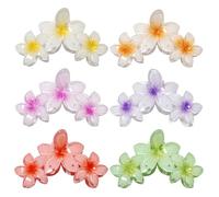 6 Pcs Big Flower Hair Claw Clips, 3Head Frangipani Flower Gradient Color Large Hair Clips, Beach Vacation Strong Hold Jaw Hairpin for Women Girls Hair Accessories (6 PCS Big)