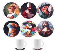 6 Pcs Bird Coasters, Funny Bird Drink Coasters Round Art Coasters for Desk Colorful Wooden Bird Coasters for Protect Table Desktop Decoration Gift