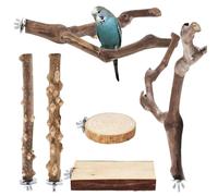 6 Pcs Bird Perch Set, Natural Grape Wood Branch Parrot Stand, Tree Branch Design with Round Platform and Wood Stump Perch, Compact Versatile Cage Accessories
