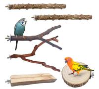 6 Pcs Bird Perches for Cage Natural Wood Parrot Budgie Perch O-Shaped & Rectangle Platforms Birdcage Stand for Parrotlets Cockatiels Lovebirds