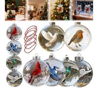 6 PCS Birds Crystal Ball Christmas Tree Decorations Set, Memorial Keepsake Ball Decorations, Clear Holiday Ornaments Home Décor for Xmas Trees