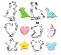6 Pcs Biscuit Cutter Set - Dinosaur, Unicorn, Mouse Head, Star & Heart Shapes - Stainless Steel Cookie Cutters for Baking, Fondant, Sandwich
