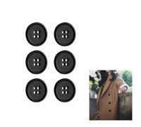 6 PCS Black Buttons, 4 Hole Resin Large Buttons Black Domed Round Buttons Sewing Buttons On Coat Making Buttons for DIY, Handmade, Crafting, Sewing, Replacement, Knitting, Clothes Ornament(32L 20mm)