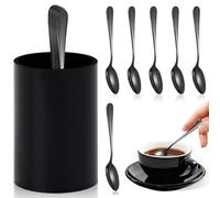 6 PCS Black Coffee Spoons with Holder Small Espresso Coffee Spoons 4.7 Inch Coffee Mixing Spoon Black Dessert Spoon Stainless Steel Tea Spoon Set of 6 for Tea Party Bar