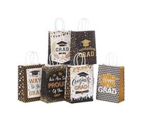 6 Pcs Black Gold 2025 Graduation Gift Bags Congrats Grad Bags Party Favors with Handles Graduation Treat Paper Gifts for Grad Party Supplies