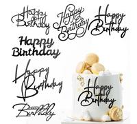 6 Pcs Black Happy Birthday Cake Topper Side Mirror Acrylic Cake Topper Happy Birthday Cakes Sign Decorations Cakes Inserts Decor Supplies Black Cupcake Toppers for Birthdays Party Decorations