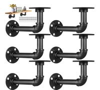 6 Pcs Black Industrial Pipe Shelf Brackets with Screws, Wall Mount Rustic Style Bracket Kit, Heavy Duty & Sturdy Decorative Metal Pipe Supports for DIY Floating Book Shelves, Home & Bar Decoration