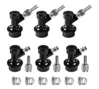 6 PCS Black Liquid Ball Lock Keg Quick Disconnect Set Corny Keg Connectors, Beer Brewing Ball Lock Keg Fittings with Stainless Steel 1/4’’ Liquid Barb, Cornelius Keg Parts with 6 Hose Clamps