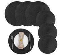 6 Pcs Black Placemats and Coaster Sets, Round Placemats, Table Mats and Coasters, Washable Heat Resistant for Dining Table for Indoor Outdoor Home Party Wedding