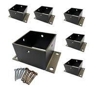 6 Pcs Black Powder-Coated Elevated Post Base Bracket for 2x2 to 6x6 Lumber Square Column Anchor for Decking & Porch Railing Support 5.5"x5.5"x4"