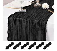 6 Pcs Black Table Runner 10Ft Cheesecloth Table Runner 21x120 inch Rustic Gauze Table Runners Romantic Long Sheer Fabric Cheese Cloth Table Runners for Wedding Party Bridal Baby Shower