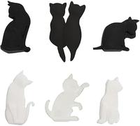 6 Pcs Black White Heat-resistant Silicone Tea Bag Clips Set Cartoon Cat-shaped Reusable Holders for Bags Drink Markers Food Tea Accessories