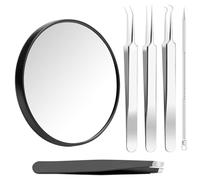6 PCS Blackhead Remover Tool Kit Professional Stainless Steel Pimple Popper Comedone Extractor Tools for Pimple, Blackhead, Zit Removing Face Skin 5X Magnifying Mirror