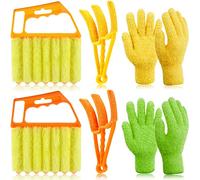 6 Pcs Blinds Cleaner Tool, 2 Pcs 7 Finger Window Venetian Dusting Cleaner Brush 2 Pcs Duster Brushes and 2 Pairs Cleaning Gloves for Air Conditioner Dirt House Plant Car Corner Shutter