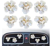 6 Pcs Bling Daisy Pearl Flower Air Vent Clips - Cute Car Aroma Diffuser Vent Clip Rhinestone Decoration Automotive Interior Accessories - White