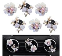 6 Pcs Bling Flower Air Vent Clips, Cute Daisy Car Air Fresheners Vents Clips Diffuser Rhinestone Interior Decoration Charm Diamond Decor Bling Accessories for Women Girls